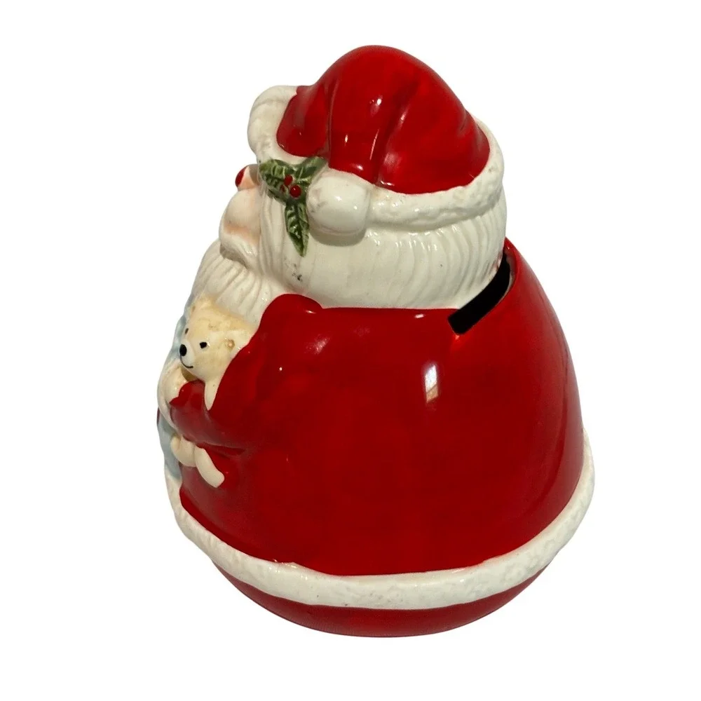 Vintage Ceramic Santa Claus Coin Penny Bank Christmas Teddy Festive Holiday cute